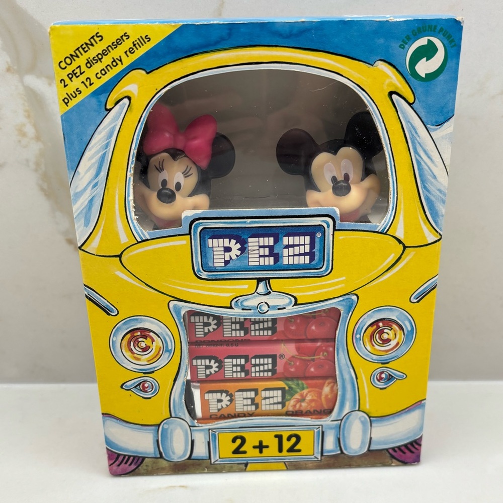 Vintage PEZ Disney Mickey and Minnie Yellow Car Candy Dispensers Gift Pack 90s